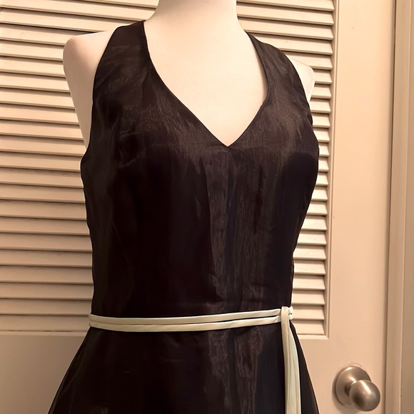 David’s Bridal Black Halter Dress Pale Green Tie Belt size 10 - Picture 2 of 11